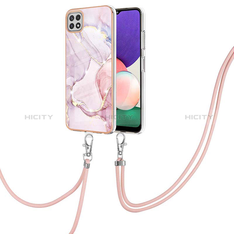 Handyhülle Silikon Hülle Gummi Schutzhülle Flexible Modisch Muster mit Schlüsselband Lanyard Y05B für Samsung Galaxy A22s 5G