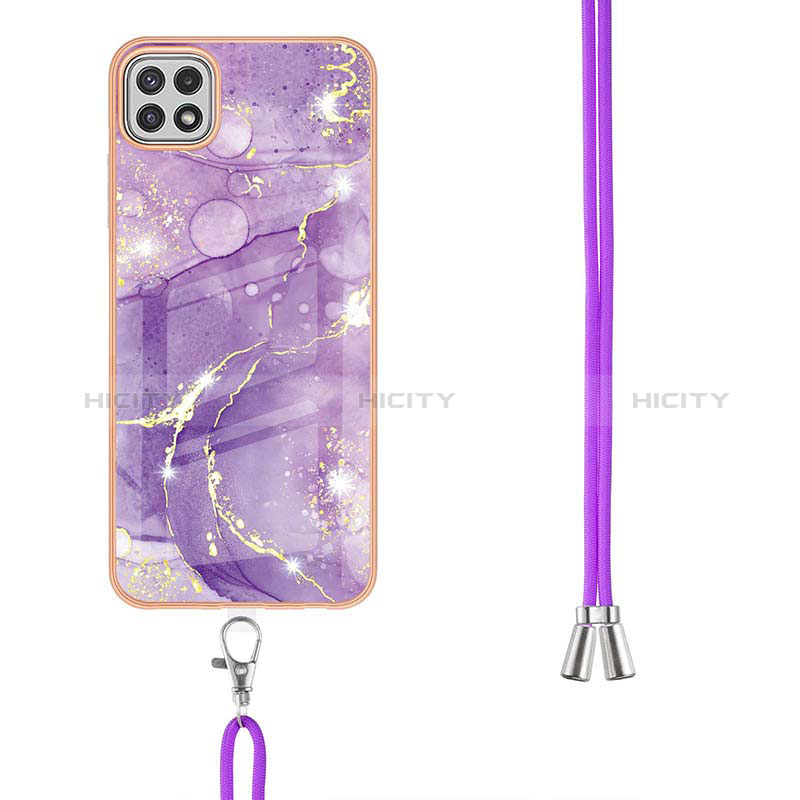 Handyhülle Silikon Hülle Gummi Schutzhülle Flexible Modisch Muster mit Schlüsselband Lanyard Y05B für Samsung Galaxy A22s 5G groß