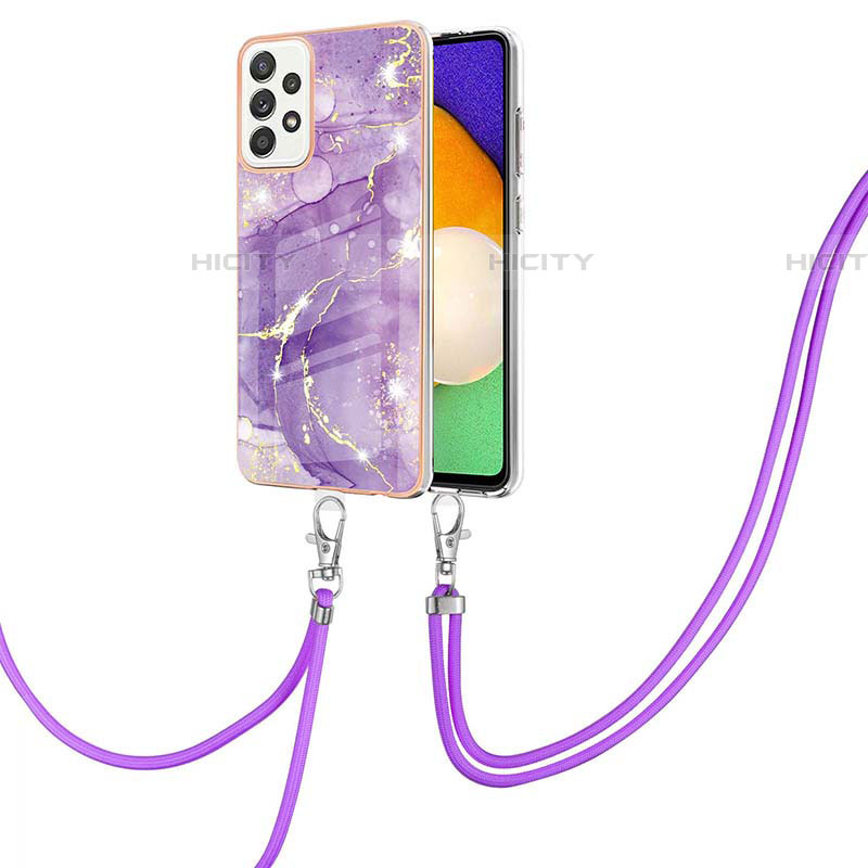 Handyhülle Silikon Hülle Gummi Schutzhülle Flexible Modisch Muster mit Schlüsselband Lanyard Y05B für Samsung Galaxy A52 5G Violett