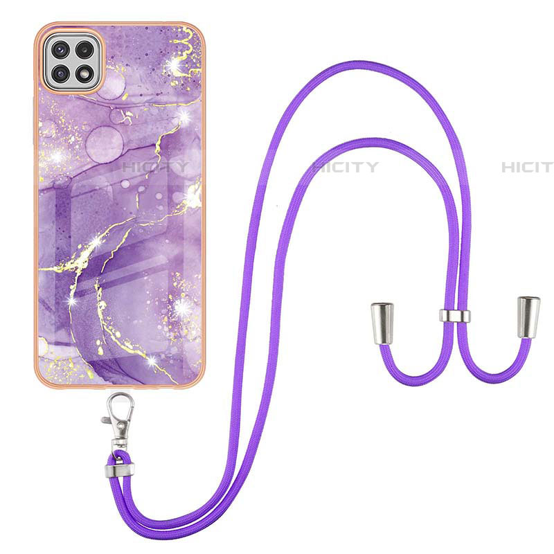 Handyhülle Silikon Hülle Gummi Schutzhülle Flexible Modisch Muster mit Schlüsselband Lanyard Y05B für Samsung Galaxy F42 5G groß