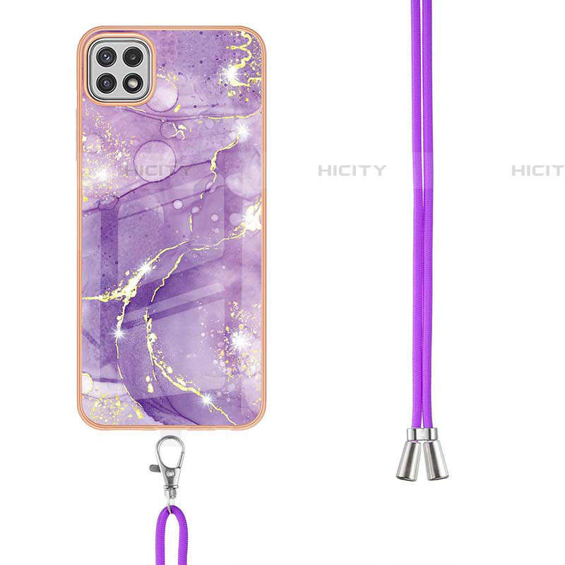 Handyhülle Silikon Hülle Gummi Schutzhülle Flexible Modisch Muster mit Schlüsselband Lanyard Y05B für Samsung Galaxy F42 5G groß