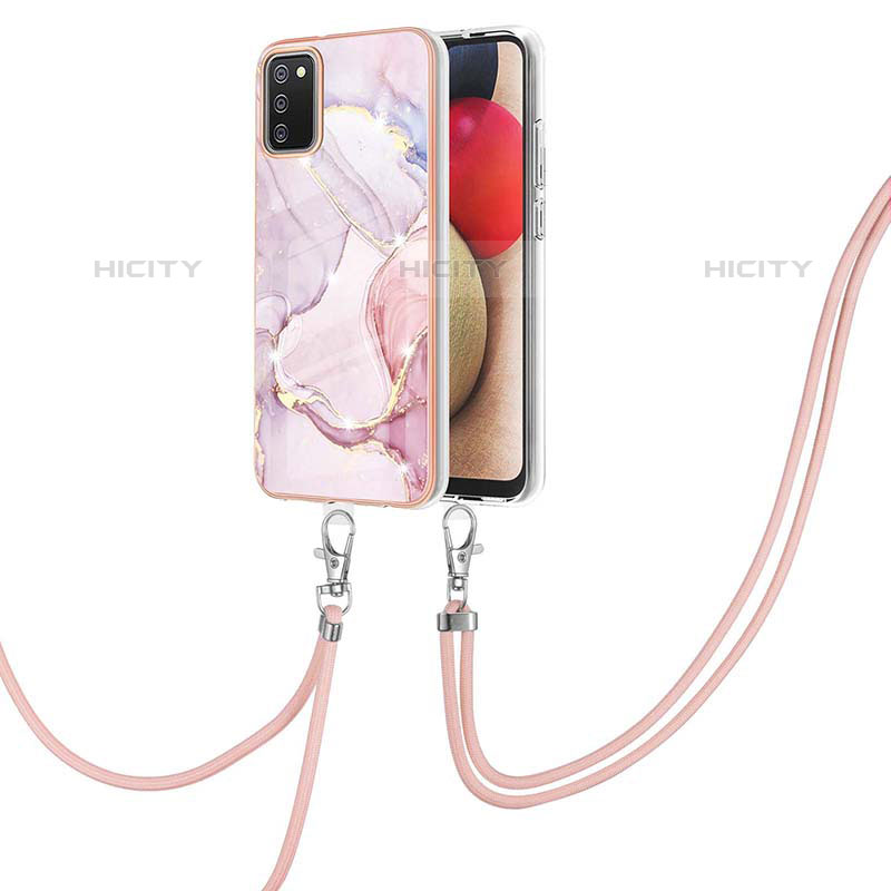 Handyhülle Silikon Hülle Gummi Schutzhülle Flexible Modisch Muster mit Schlüsselband Lanyard Y05B für Samsung Galaxy M02s Rosa