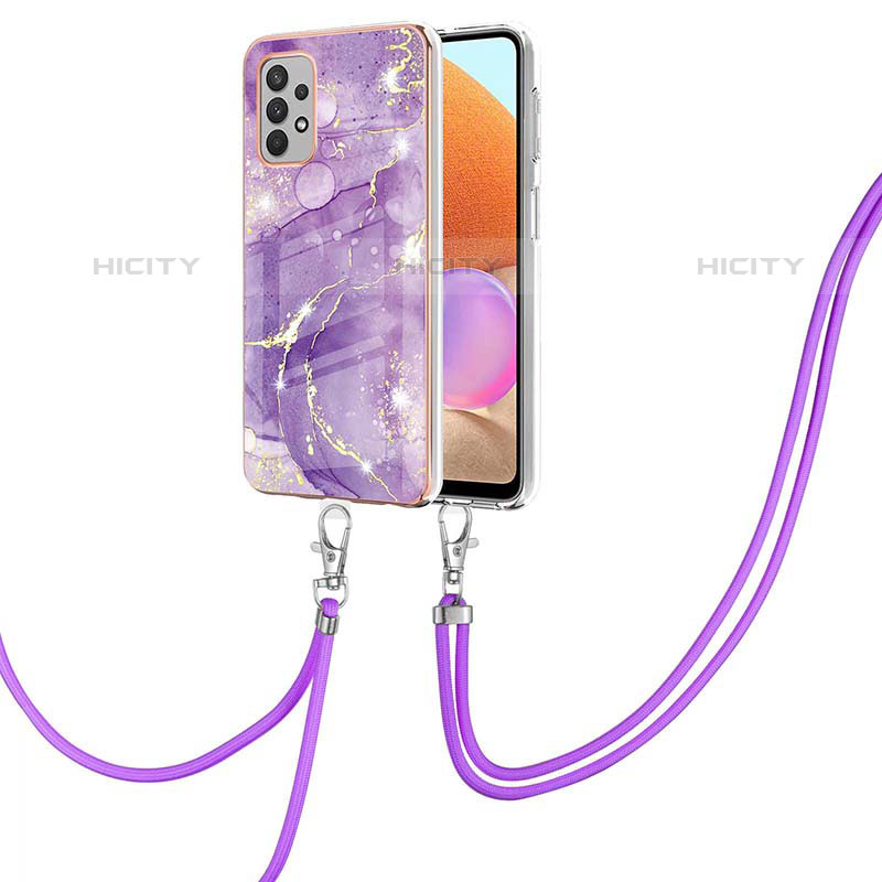 Handyhülle Silikon Hülle Gummi Schutzhülle Flexible Modisch Muster mit Schlüsselband Lanyard Y05B für Samsung Galaxy M32 5G groß