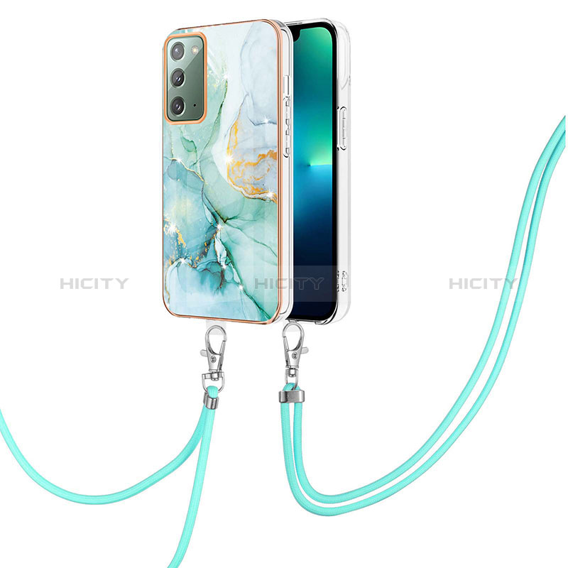 Handyhülle Silikon Hülle Gummi Schutzhülle Flexible Modisch Muster mit Schlüsselband Lanyard Y05B für Samsung Galaxy Note 20 5G Grün