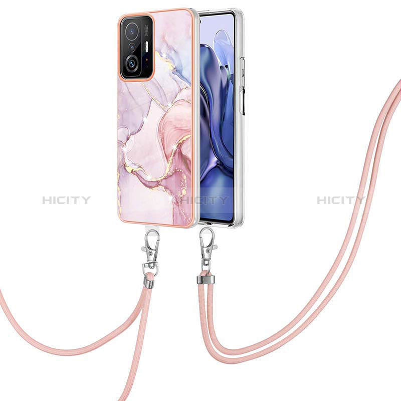 Handyhülle Silikon Hülle Gummi Schutzhülle Flexible Modisch Muster mit Schlüsselband Lanyard Y05B für Xiaomi Mi 11T 5G Rosa