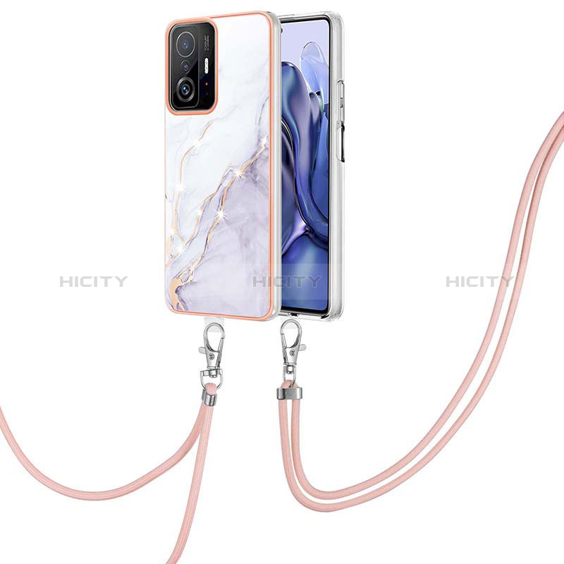 Handyhülle Silikon Hülle Gummi Schutzhülle Flexible Modisch Muster mit Schlüsselband Lanyard Y05B für Xiaomi Mi 11T 5G Weiß