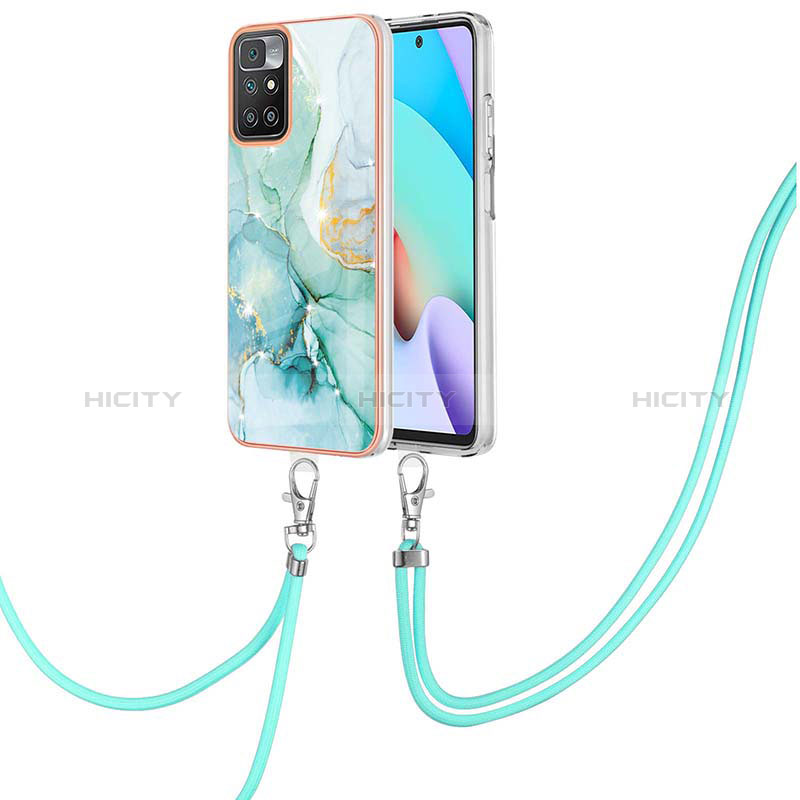 Handyhülle Silikon Hülle Gummi Schutzhülle Flexible Modisch Muster mit Schlüsselband Lanyard Y05B für Xiaomi Redmi 10 (2022) Grün