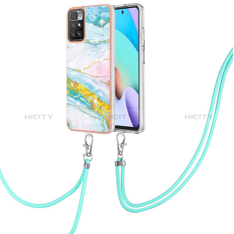 Handyhülle Silikon Hülle Gummi Schutzhülle Flexible Modisch Muster mit Schlüsselband Lanyard Y05B für Xiaomi Redmi 10 4G Bunt