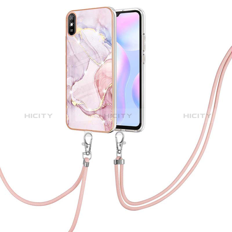 Handyhülle Silikon Hülle Gummi Schutzhülle Flexible Modisch Muster mit Schlüsselband Lanyard Y05B für Xiaomi Redmi 9A Rosa