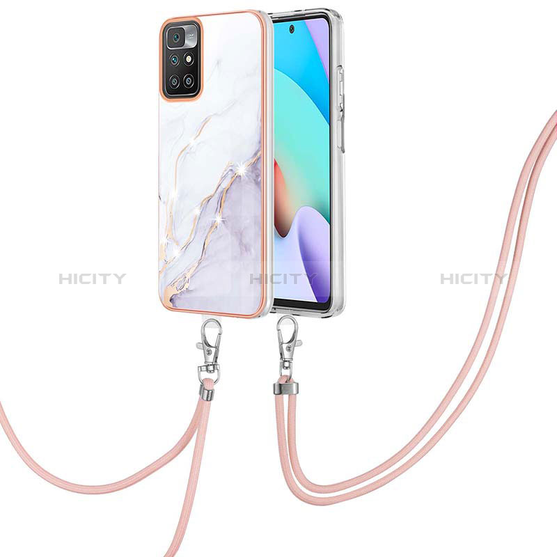 Handyhülle Silikon Hülle Gummi Schutzhülle Flexible Modisch Muster mit Schlüsselband Lanyard Y05B für Xiaomi Redmi Note 11 4G (2021) Weiß Plus