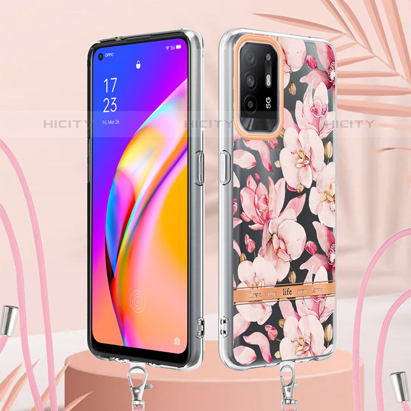 Handyhülle Silikon Hülle Gummi Schutzhülle Flexible Modisch Muster mit Schlüsselband Lanyard Y06B für Oppo A94 5G groß