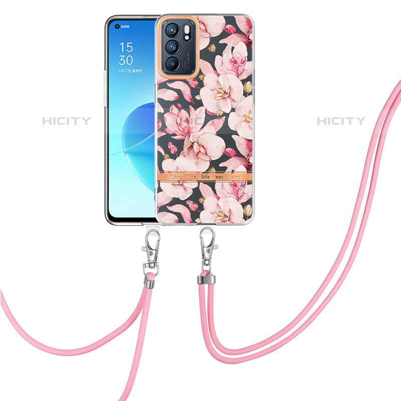 Handyhülle Silikon Hülle Gummi Schutzhülle Flexible Modisch Muster mit Schlüsselband Lanyard Y06B für Oppo Reno6 5G