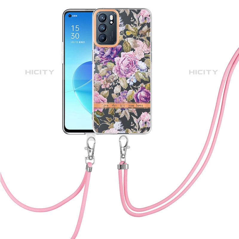 Handyhülle Silikon Hülle Gummi Schutzhülle Flexible Modisch Muster mit Schlüsselband Lanyard Y06B für Oppo Reno6 5G