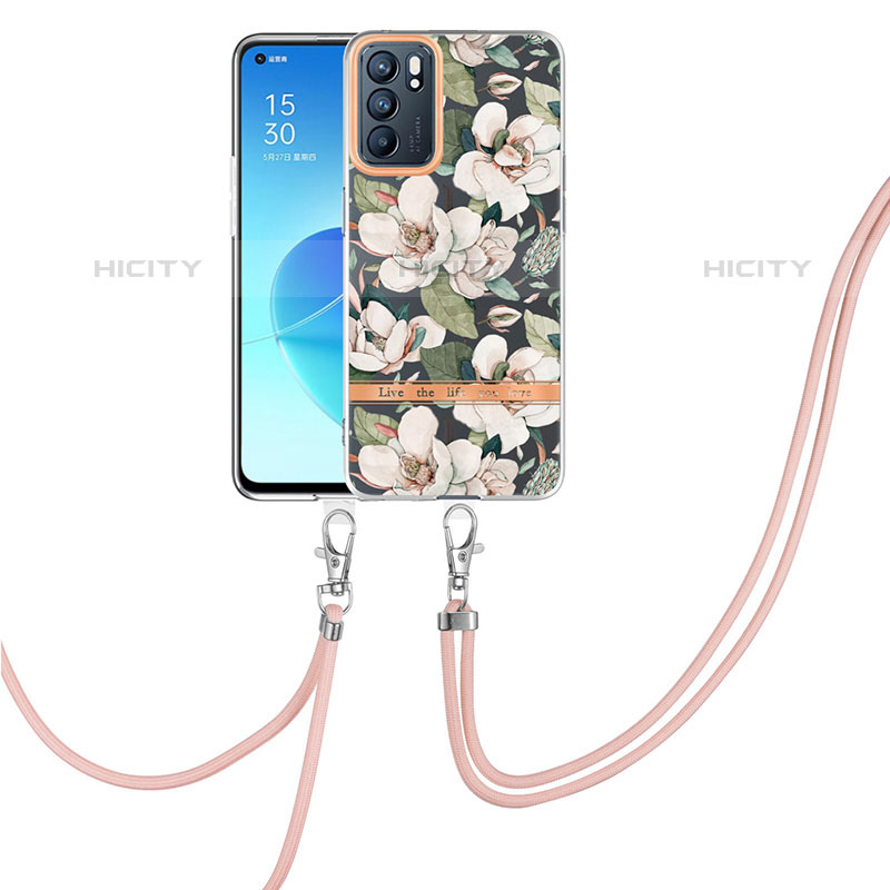 Handyhülle Silikon Hülle Gummi Schutzhülle Flexible Modisch Muster mit Schlüsselband Lanyard Y06B für Oppo Reno6 5G