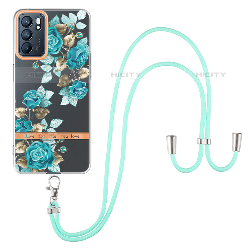 Handyhülle Silikon Hülle Gummi Schutzhülle Flexible Modisch Muster mit Schlüsselband Lanyard Y06B für Oppo Reno6 5G