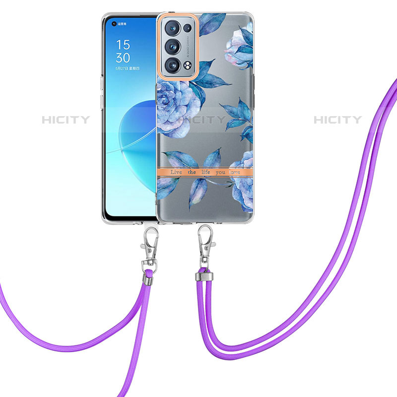 Handyhülle Silikon Hülle Gummi Schutzhülle Flexible Modisch Muster mit Schlüsselband Lanyard Y06B für Oppo Reno6 Pro 5G Blau