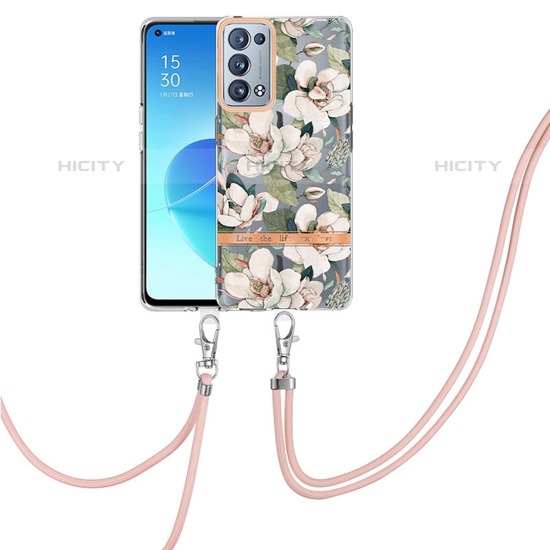 Handyhülle Silikon Hülle Gummi Schutzhülle Flexible Modisch Muster mit Schlüsselband Lanyard Y06B für Oppo Reno6 Pro 5G Weiß