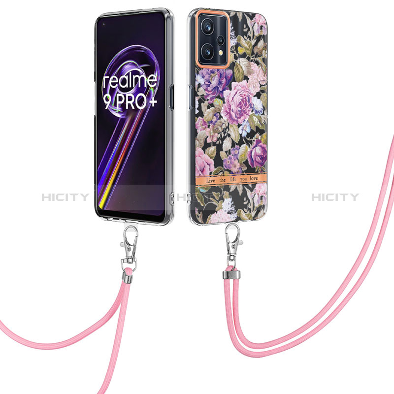 Handyhülle Silikon Hülle Gummi Schutzhülle Flexible Modisch Muster mit Schlüsselband Lanyard Y06B für Realme 9 4G Helles Lila