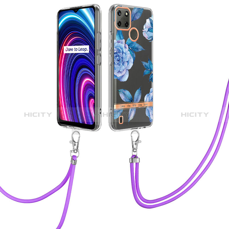 Handyhülle Silikon Hülle Gummi Schutzhülle Flexible Modisch Muster mit Schlüsselband Lanyard Y06B für Realme C21Y groß