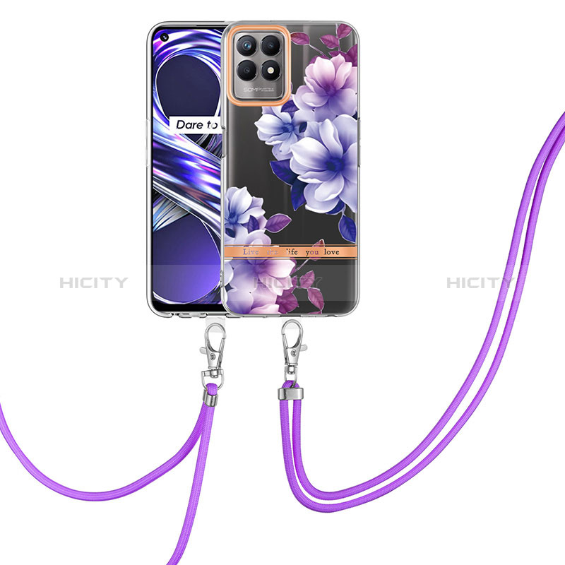 Handyhülle Silikon Hülle Gummi Schutzhülle Flexible Modisch Muster mit Schlüsselband Lanyard Y06B für Realme Narzo 50 4G Violett