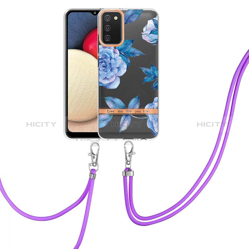 Handyhülle Silikon Hülle Gummi Schutzhülle Flexible Modisch Muster mit Schlüsselband Lanyard Y06B für Samsung Galaxy A02s