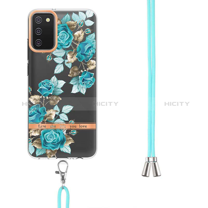 Handyhülle Silikon Hülle Gummi Schutzhülle Flexible Modisch Muster mit Schlüsselband Lanyard Y06B für Samsung Galaxy A02s