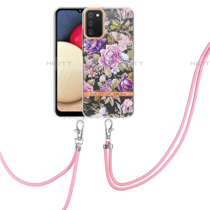 Handyhülle Silikon Hülle Gummi Schutzhülle Flexible Modisch Muster mit Schlüsselband Lanyard Y06B für Samsung Galaxy A03s