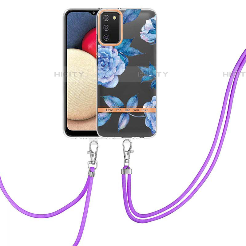 Handyhülle Silikon Hülle Gummi Schutzhülle Flexible Modisch Muster mit Schlüsselband Lanyard Y06B für Samsung Galaxy A03s