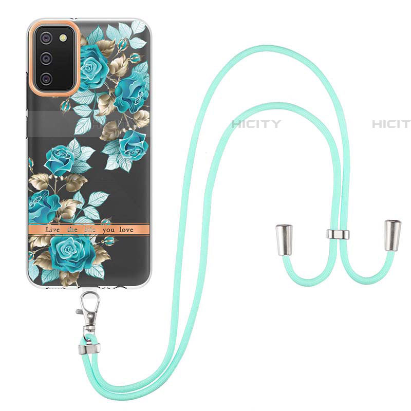 Handyhülle Silikon Hülle Gummi Schutzhülle Flexible Modisch Muster mit Schlüsselband Lanyard Y06B für Samsung Galaxy A03s