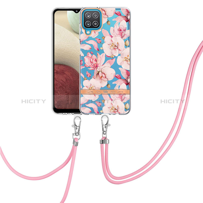 Handyhülle Silikon Hülle Gummi Schutzhülle Flexible Modisch Muster mit Schlüsselband Lanyard Y06B für Samsung Galaxy A12 groß