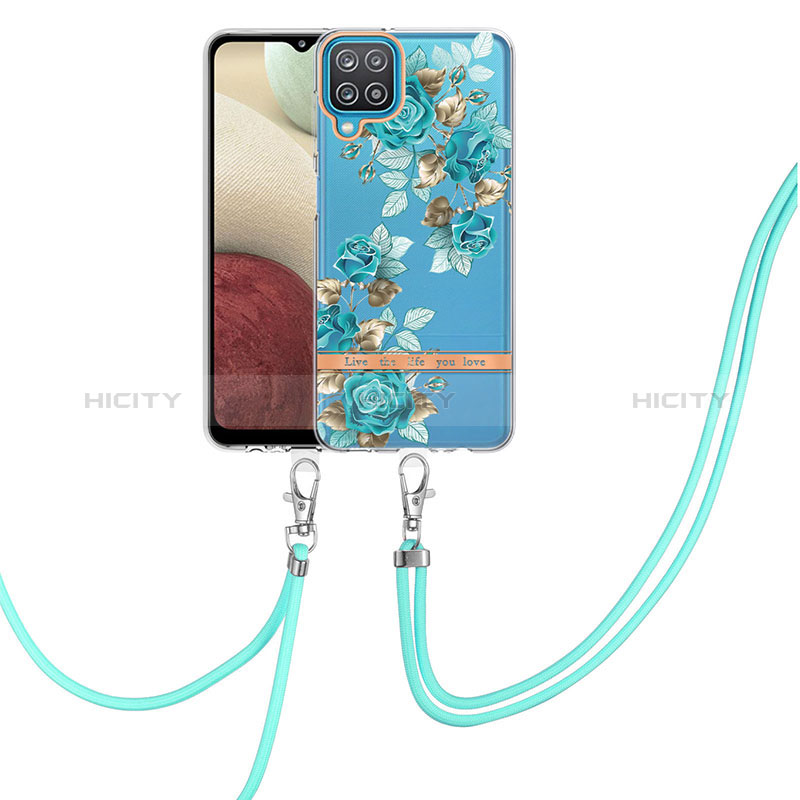 Handyhülle Silikon Hülle Gummi Schutzhülle Flexible Modisch Muster mit Schlüsselband Lanyard Y06B für Samsung Galaxy A12 5G groß