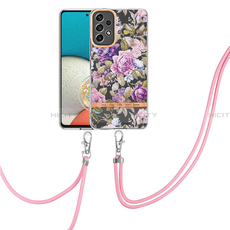 Handyhülle Silikon Hülle Gummi Schutzhülle Flexible Modisch Muster mit Schlüsselband Lanyard Y06B für Samsung Galaxy A13 4G groß