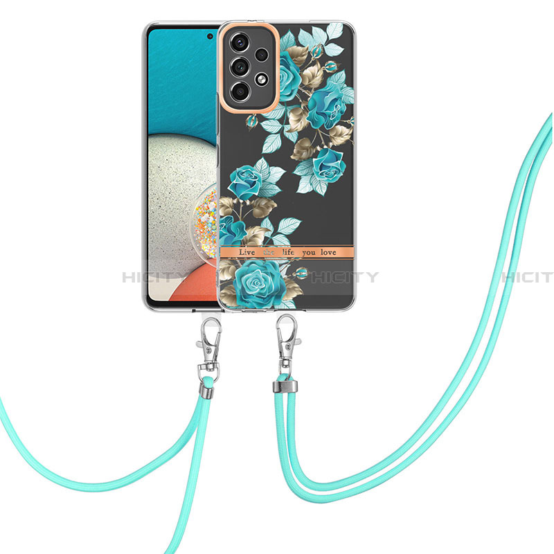 Handyhülle Silikon Hülle Gummi Schutzhülle Flexible Modisch Muster mit Schlüsselband Lanyard Y06B für Samsung Galaxy A13 4G Cyan