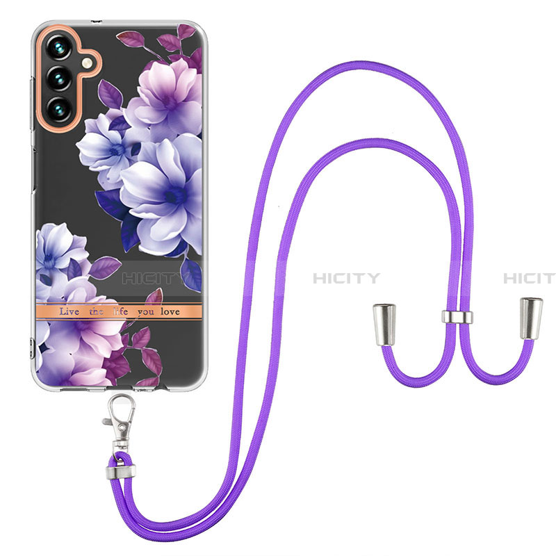 Handyhülle Silikon Hülle Gummi Schutzhülle Flexible Modisch Muster mit Schlüsselband Lanyard Y06B für Samsung Galaxy A13 5G groß