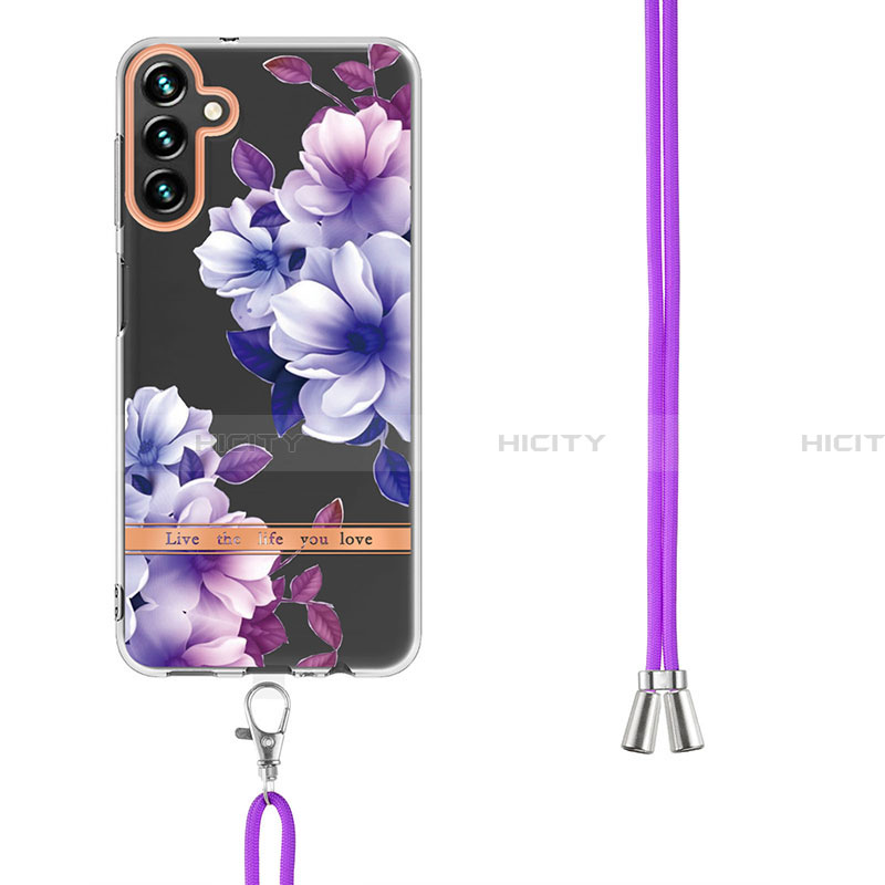 Handyhülle Silikon Hülle Gummi Schutzhülle Flexible Modisch Muster mit Schlüsselband Lanyard Y06B für Samsung Galaxy A13 5G groß