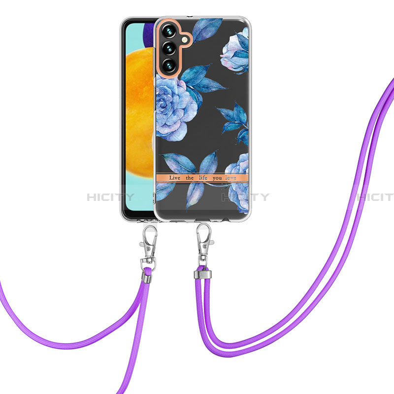 Handyhülle Silikon Hülle Gummi Schutzhülle Flexible Modisch Muster mit Schlüsselband Lanyard Y06B für Samsung Galaxy A13 5G Blau Plus