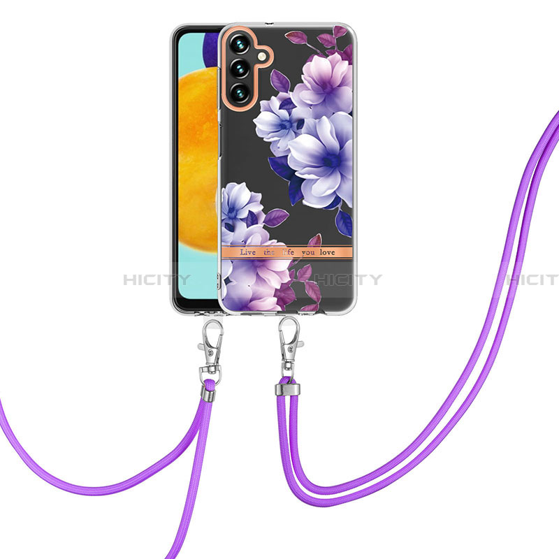 Handyhülle Silikon Hülle Gummi Schutzhülle Flexible Modisch Muster mit Schlüsselband Lanyard Y06B für Samsung Galaxy A13 5G Violett