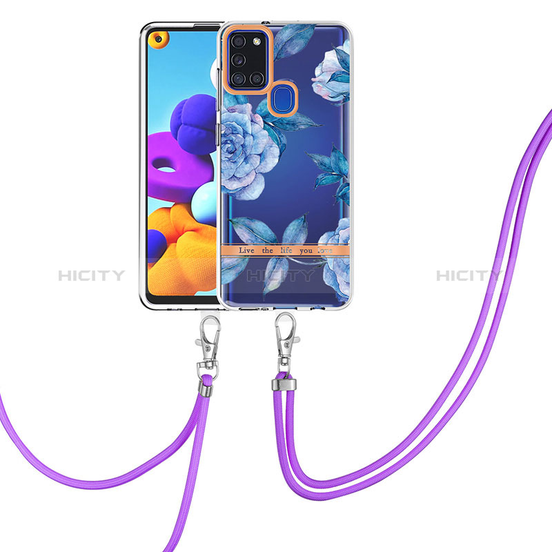 Handyhülle Silikon Hülle Gummi Schutzhülle Flexible Modisch Muster mit Schlüsselband Lanyard Y06B für Samsung Galaxy A21s groß