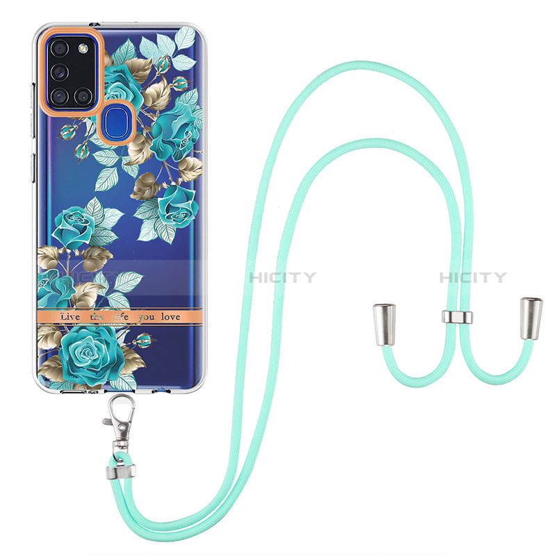 Handyhülle Silikon Hülle Gummi Schutzhülle Flexible Modisch Muster mit Schlüsselband Lanyard Y06B für Samsung Galaxy A21s