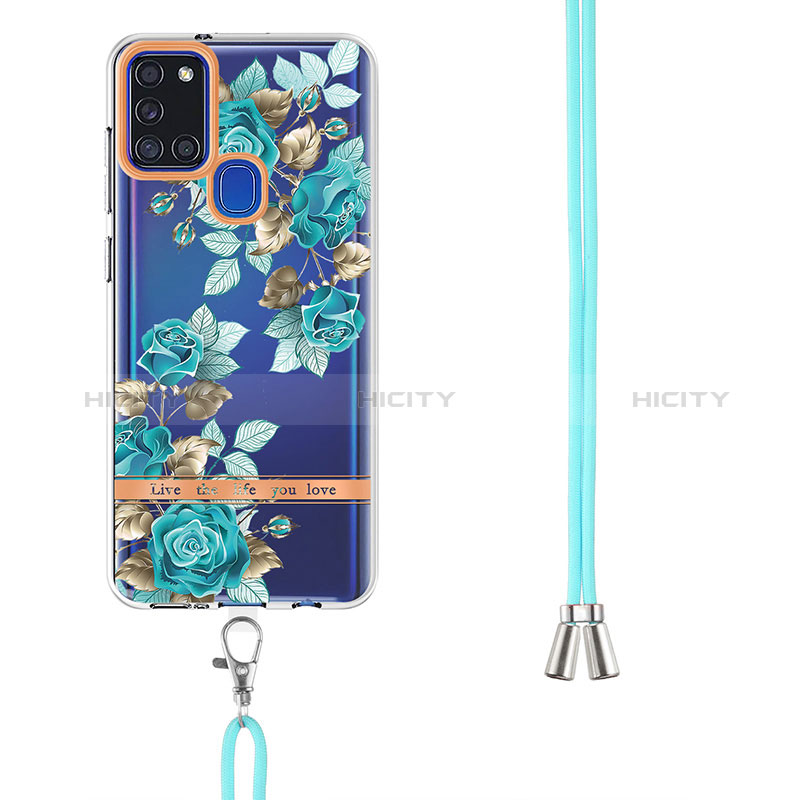 Handyhülle Silikon Hülle Gummi Schutzhülle Flexible Modisch Muster mit Schlüsselband Lanyard Y06B für Samsung Galaxy A21s