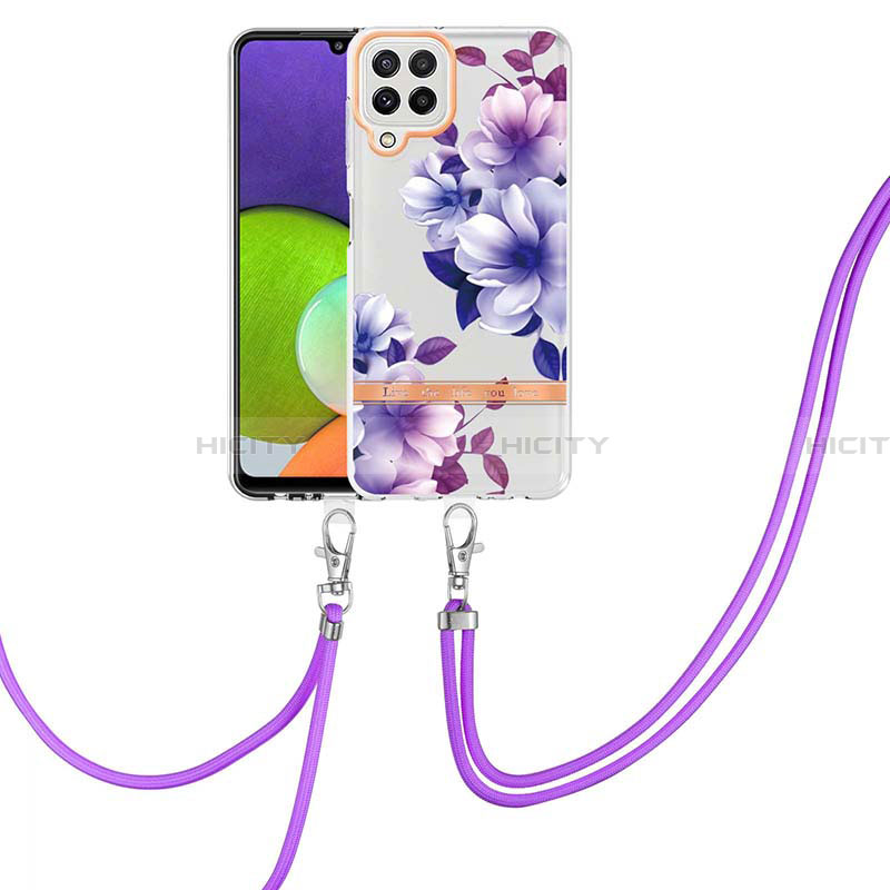 Handyhülle Silikon Hülle Gummi Schutzhülle Flexible Modisch Muster mit Schlüsselband Lanyard Y06B für Samsung Galaxy A22 4G groß