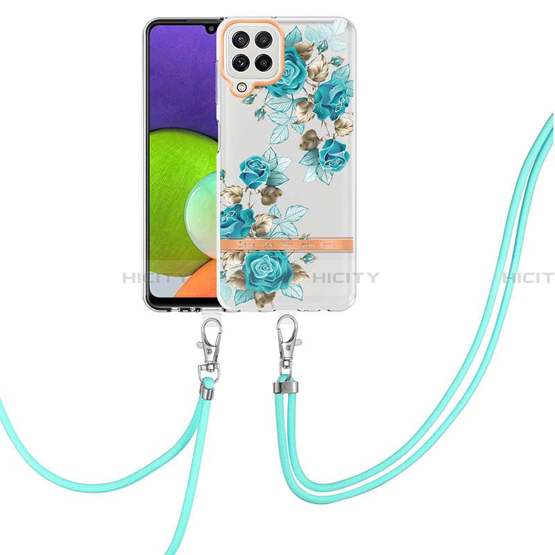 Handyhülle Silikon Hülle Gummi Schutzhülle Flexible Modisch Muster mit Schlüsselband Lanyard Y06B für Samsung Galaxy A22 4G groß