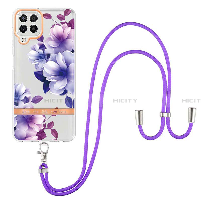 Handyhülle Silikon Hülle Gummi Schutzhülle Flexible Modisch Muster mit Schlüsselband Lanyard Y06B für Samsung Galaxy A22 4G groß