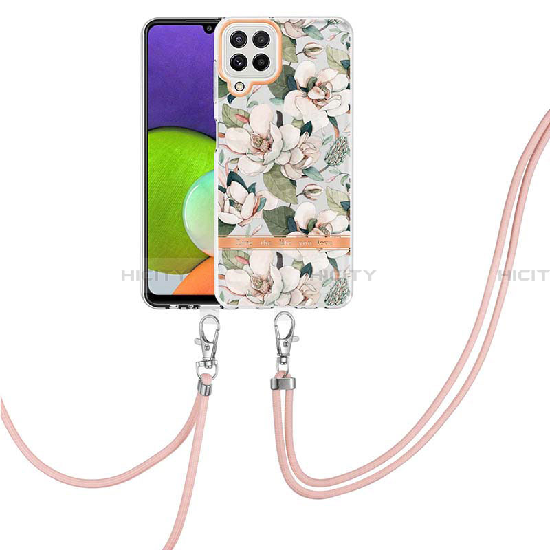 Handyhülle Silikon Hülle Gummi Schutzhülle Flexible Modisch Muster mit Schlüsselband Lanyard Y06B für Samsung Galaxy A22 4G Weiß