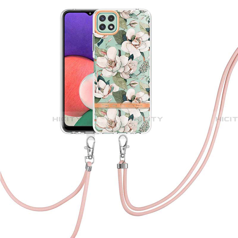 Handyhülle Silikon Hülle Gummi Schutzhülle Flexible Modisch Muster mit Schlüsselband Lanyard Y06B für Samsung Galaxy A22 5G groß