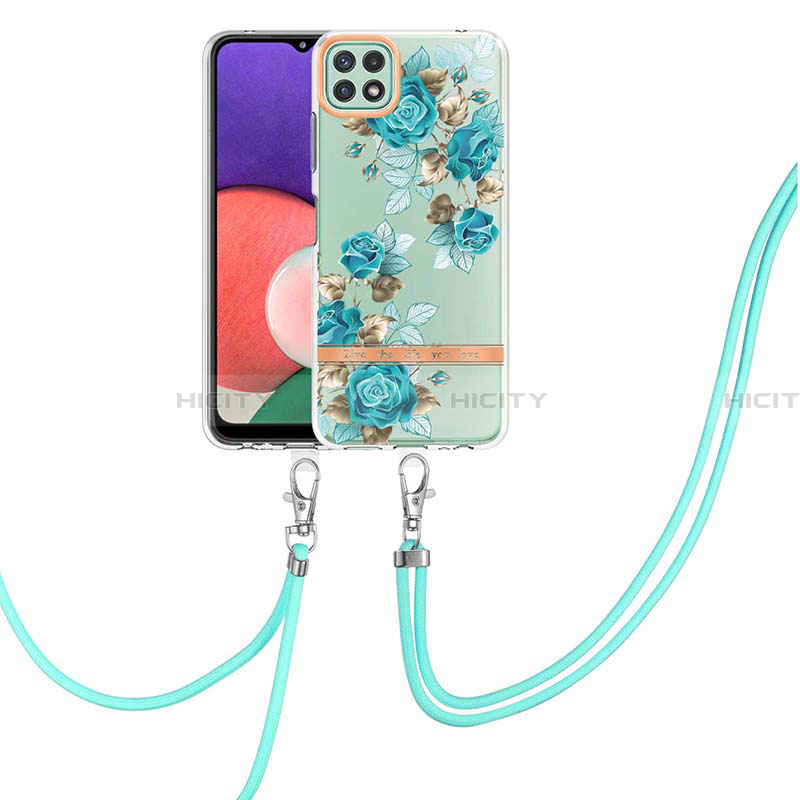 Handyhülle Silikon Hülle Gummi Schutzhülle Flexible Modisch Muster mit Schlüsselband Lanyard Y06B für Samsung Galaxy A22 5G groß