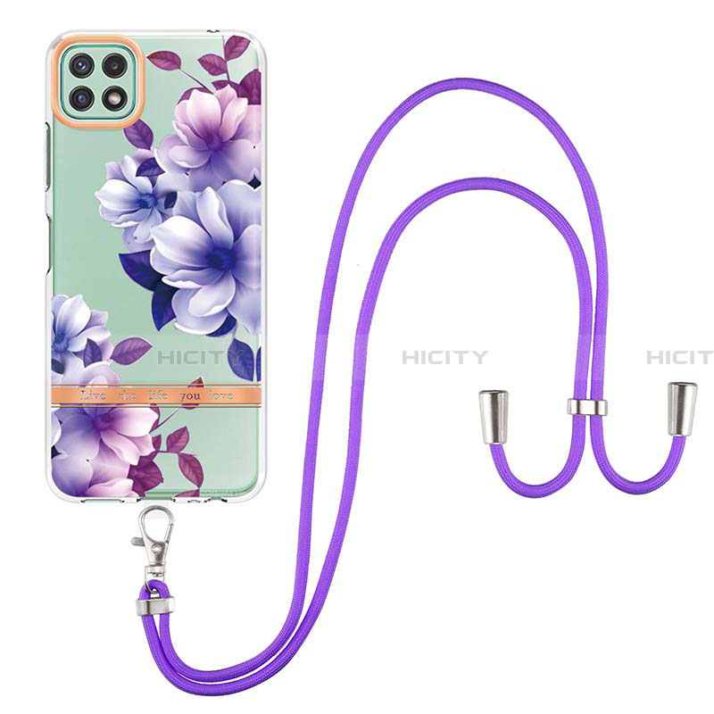 Handyhülle Silikon Hülle Gummi Schutzhülle Flexible Modisch Muster mit Schlüsselband Lanyard Y06B für Samsung Galaxy A22 5G