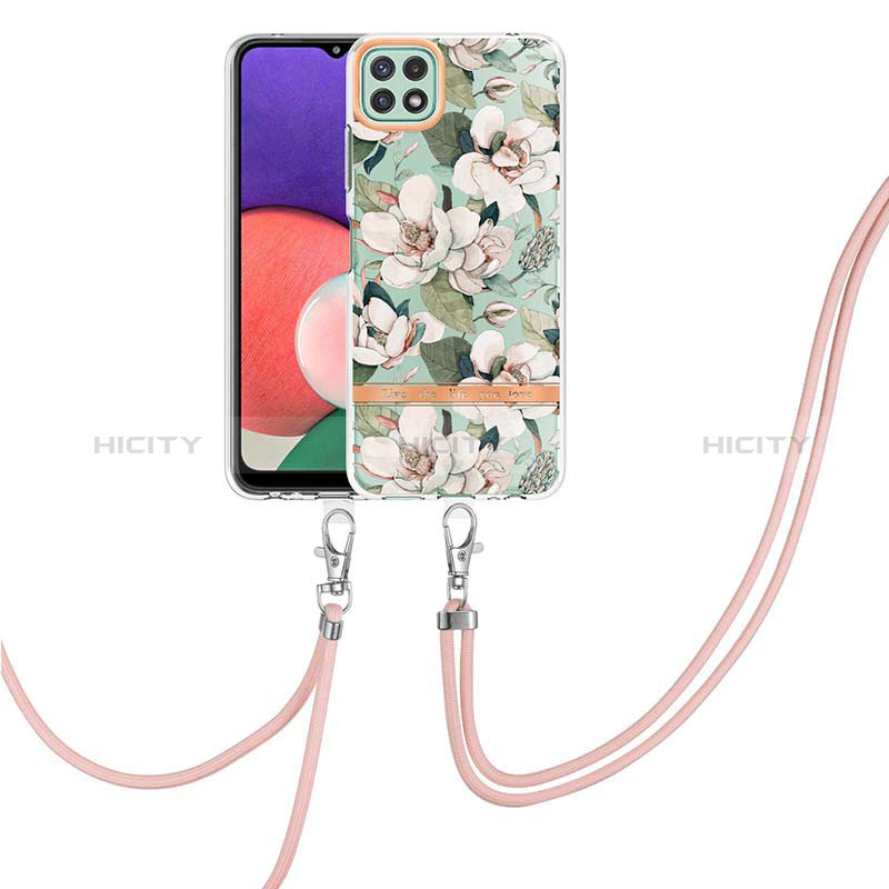 Handyhülle Silikon Hülle Gummi Schutzhülle Flexible Modisch Muster mit Schlüsselband Lanyard Y06B für Samsung Galaxy A22s 5G