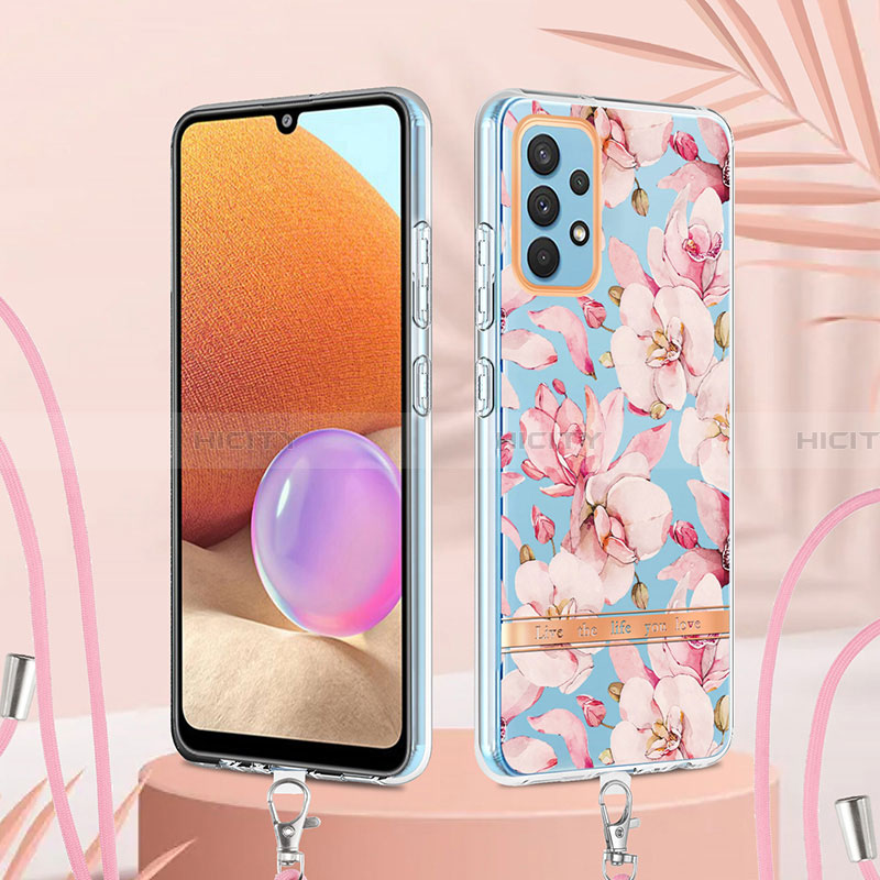 Handyhülle Silikon Hülle Gummi Schutzhülle Flexible Modisch Muster mit Schlüsselband Lanyard Y06B für Samsung Galaxy A32 4G