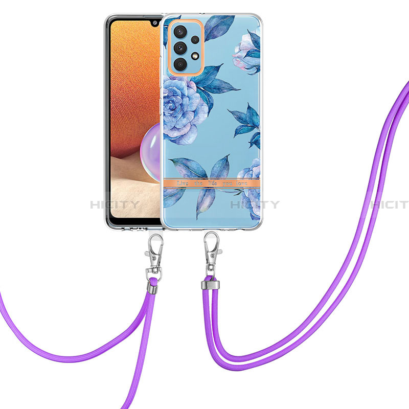 Handyhülle Silikon Hülle Gummi Schutzhülle Flexible Modisch Muster mit Schlüsselband Lanyard Y06B für Samsung Galaxy A32 4G Blau Plus